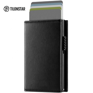 Portefeuille pour cartes de crédit TVC302p Classic Exquisite en aluminium <span class=keywords><strong>noir</strong></span>, étui à cartes escamotable, <span class=keywords><strong>porte</strong></span>-cartes en <span class=keywords><strong>cuir</strong></span> véritable pour hommes - Product Image 1