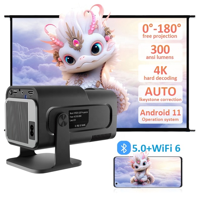 Hy320 High Quality Portable Projector 1.5KG 390 Ansi Lumens Allwinner H713 BT5.0 Dual WiFi6 Support for Home Theater