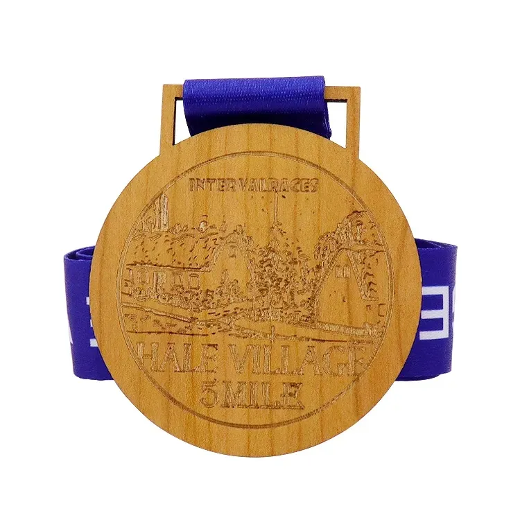 Custom 3D Design Cheap Souvenir Crasts in legno medaglia e trofeo Blank Sports medaglia in legno Badge con Logo inciso al Laser
