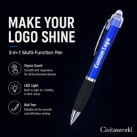 Stylo bille LED personnalisé en gros avec logo gravé au laser, multicolore, écriture fluide, encre noire, pour cadeau promotionnel