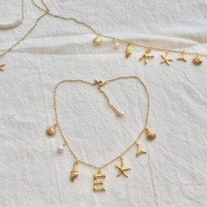Joyería de Moda, Collar de Acero Inoxidable Chapado en Oro de 18k con Dijes de Estrella, Concha y Letra, Collares de Concha y Estrella de Mar para Mujer - Product Image 5