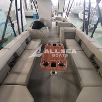 Perahu ponton dek ganda 30 kaki 9m, dengan Motor tempel untuk pesta Drifting dan perahu ponton serat kaca dengan kamar mandi pribadi