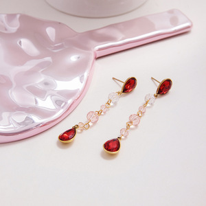 Teardrop <b>Red</b> Glass <b>Drop</b> <b>Earrings</b> Stainless Steel Bezel Setting Party Jewelry - Product Image 4