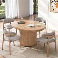 Table à manger extensible convertible de style nordique en bois massif avec bord en chêne, table de cuisine avec banc pliant pour appartement et maison