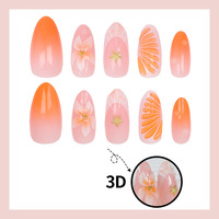 24 Buah Kuku Palsu 3D Motif Buah Almond dan Bunga 3D, Gaya Eropa dan Amerika, Grosir
