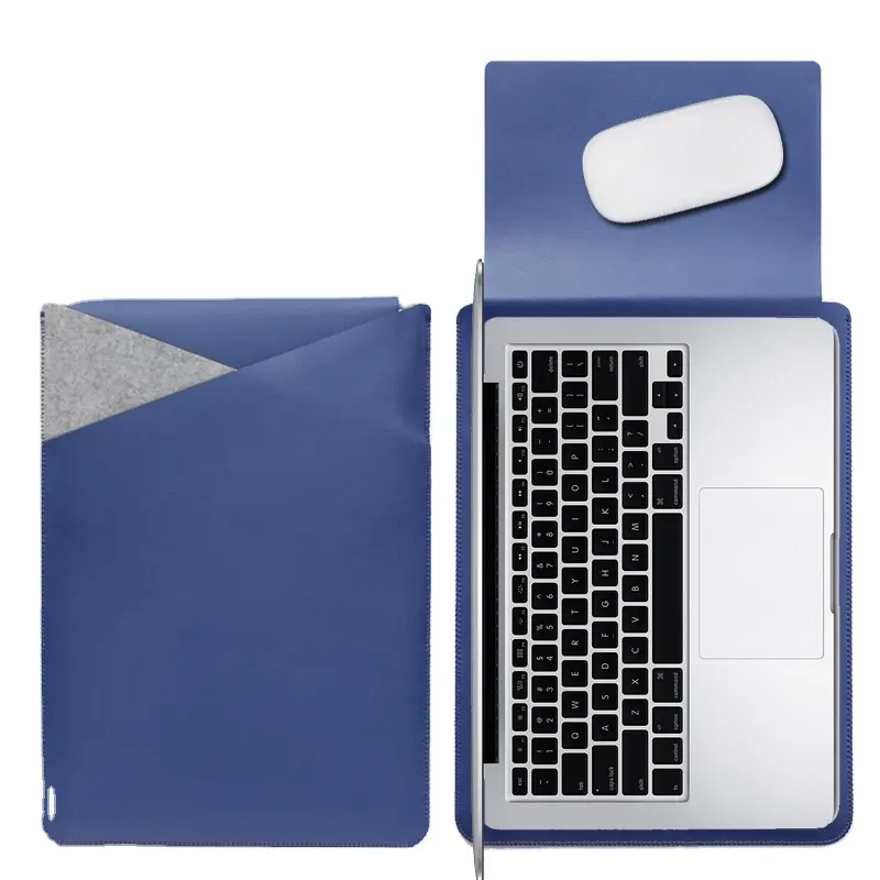 Wholesale Double Layer Splice Felt Laptop Leather Case 13 14 15.6 Inch Cover For MacBook 13