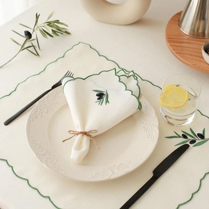 Custom Patterns Personalized Scalloped Edge Luxury Organic Flax Pure Embroidered <b>Table</b> <b>Cloth</b> <b>Linen</b> Napkins 45*45cm - Product Image 3