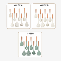 Manjia Ensemble d'ustensiles de cuisine en silicone antiadhésif Accessoires d'ustensiles de cuisine résistants à la chaleur Ensemble de 8 spatules Manche en bois