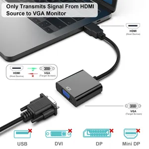 Adaptateur HDMI vers VGA plaqué or personnalisé câble vidéo HDMI 1080P convertisseur HDMI mâle vers VGA femelle pour PC portable tablette HDTV