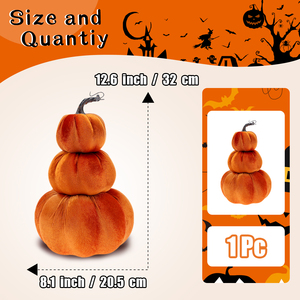 Tour de citrouilles artificielles personnalisée en velours et mousse, centre de table d'Halloween, modèle récolte d'automne, décoration empilable pour usage intérieur - Product Image 2