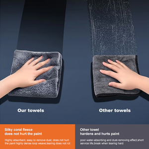Lot de 3 serviettes microfibres sans bordure 550 GSM pour <span class=keywords><strong>lavage</strong></span> <span class=keywords><strong>auto</strong></span>, 40*40, super absorbantes, douces, en polaire corail, pour le detailing et le polissage, serviettes de séchage pour voiture - Product Image 4