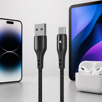 Kabel Data Desain Baru LED Auto Power-off USB A ke USB C dengan Layar LED, Kabel USB A ke C Berbahan Nilon Kepang 3A