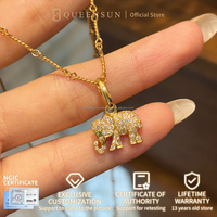Collier pendentif éléphant en or 18 carats pour femme - Diamant de laboratoire pavé, porte-bonheur, bijoux de luxe raffinés pour femme, cadeau