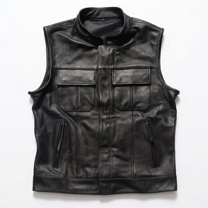 Men's Plain <b>Black</b> Motorbike Sleeveless <b>Vest</b> Geniun Cow Leather Motorbike Fashion Wear All Seasons Clothing Men - Product Image 3