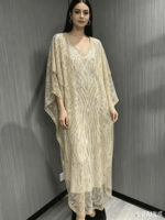 Robe de soirée élégante en polyester pour femme, longueur cheville, avec cape, perles, diamants et broderies florales – Vente en gros usine Automne Hiver