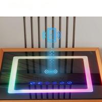 Mesita de Noche Multifuncional de Cuero con Luz Ambiental RGB, Cerradura con Huella Dactilar, Cargador Inalámbrico y Altavoz Bluetooth