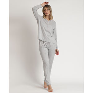 ADMAS CLASSIC Pyjama à manches longues imprimé coeurs roses classiques pour femmes Chemise de nuit respirante Bouton de taille élastique pour la maison et l'hiver - Product Image 1