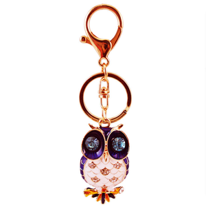 Fashion Creative Cartoon Set Diamond Crystal Owl Shape Car Key Chain Metal Pendant Handbag Accessories