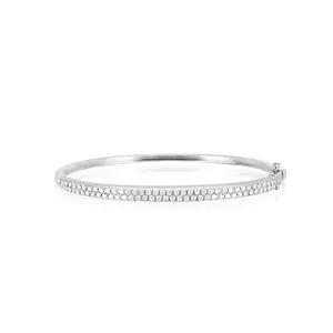 925 Sterling Silver Rhodium Pave Cubic Zirconia CZ Diamond Double Row Bangle 18K Gold