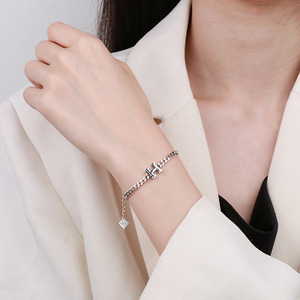 Nuovo Set Gioielli in <span class=keywords><strong>Argento</strong></span> Sterling S925 2026 - Collana e Bracciale con Catena Spessa a Lettera H, Ipoallergenico, Moda Donna, Ingrosso Personalizzato - Product Image 2