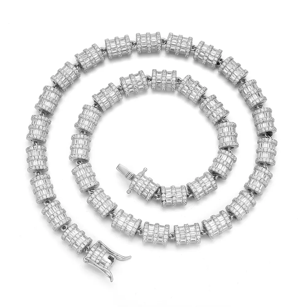 Nieuwste Groothandel Sieraden 7Mm 18K Goud 925 Sterling Zilveren Bloem Stokbrood Cilinder Link Ketting Voor Man