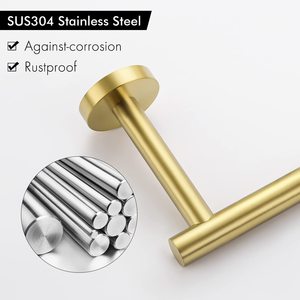 4 pezzi Set di ferramenta da bagno in ottone spazzolato in acciaio inox, doppio asciugamano <span class=keywords><strong>e</strong></span> <span class=keywords><strong>porta</strong></span> <span class=keywords><strong>carta</strong></span> <span class=keywords><strong>igienica</strong></span> con gancio portasciugamani - Product Image 5