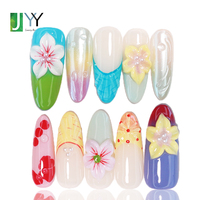 Ensemble de faux ongles en gel à motifs floraux 3D peints à la main, de haute qualité, faits à la main, en acrylique, à coller, vente en gros