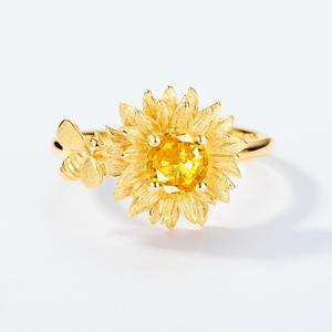 Anello Aperto Trendy Europeo-Americano a Forma di Girasole per Donne, in Argento S925 Placcato Oro con Zirconi, Anello per Dito Indice Personalizzato - Product Image 6