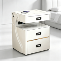 Table de chevet intelligente avec plateau en verre, éclairage LED, chargeur sans fil, coffre-fort, armoire de rangement multi-tiroirs pour chambre à coucher moderne