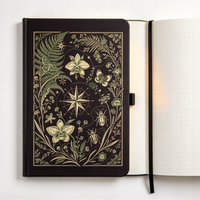 Carnet personnalisé noir en PU à couverture rigide, motif botanique vintage, orchidée, papillon, étoile céleste, journal, cadeau