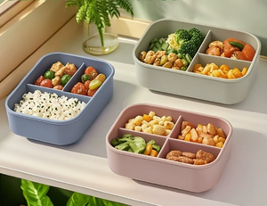 700 мл без BPA 3 отделения Bpa бесплатно детский контейнер для закусок Bento силиконовый Ланч-бокс с крышкой - Product Image 3