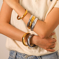 Bracelet jonc lisse poli en acier inoxydable 316L plaqué or PVD 18 carats, étanche, toutes occasions, vente en gros