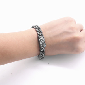 Yunnique Retro Black Titanium Steel Geometric Animal Lion Head Print Unisex Fashion Chain Bracelet Jewelry Gift - Product Image 3