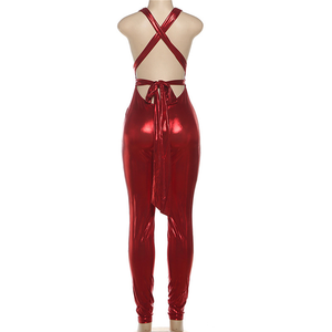 <span class=keywords><strong>Tuta</strong></span> Sexy da <span class=keywords><strong>Donna</strong></span> in Tinta Unita Lucida con Schiena Scoperta e Lacci, Stile Midnight - Product Image 5