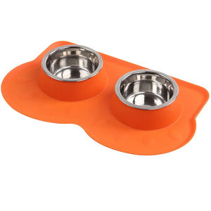 Gamelle en acier inoxydable pour chiens et chats, tapis de Silicone antidérapant, mangeoire pour animaux domestiques, bol d'alimentation pour chiens et chats - Product Image 1