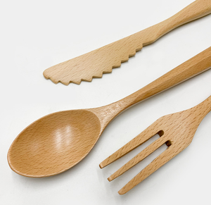 Juego de Cubiertos de Madera de Haya Sólida Reutilizable, Resistente al Calor de -10 a 160 Grados Celsius, Antimoho, en Varios Tamaños de 19 CM, Cuchara, Tenedor y Cuchillo - Product Image 6
