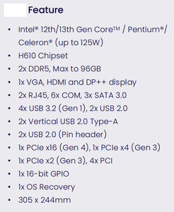 Nouvelle carte mère industrielle LGA1700 H610 DDR5 6 COM Dual LAN VGA pour DP 4 PCI PCIe X16 Gen4 USB32 SATA30 GPIO ATX - Product Image 4