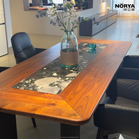 Table à manger minimaliste italienne NORYA en pierre véritable, structure en noyer noir de luxe, table à mâmelles pour salle à manger, meubles en bois massif