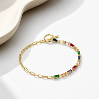 Nouveauté Bijoux Personnalisés Bracelet Charme Vintage Plaqué Or 18K Argent 925 Zircon Design Géométrique Arc-en-ciel pour Femme