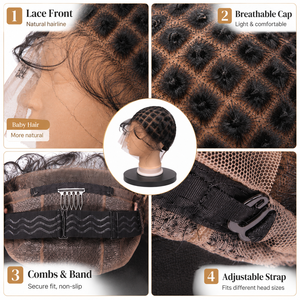 Parrucca Lace Front in <span class=keywords><strong>Capelli</strong></span> Umani Vergini Brasiliani Premium con Baby <span class=keywords><strong>Hair</strong></span> e Cappuccio Traspirante per Donne di Colore - Product Image 5