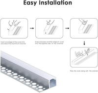 Profilé LED encastré sans cadre pour plâtre et carrelage, en aluminium, avec embouts, pour bande LED