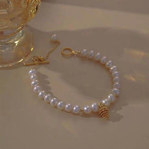 2025 Women's White Freshwater Pearl Pine Cone Pendant <b>Bracelet</b> with <b>Adjustable</b> 14K Gold OT Buckle Fashion Pendants & Charms - Product Image 3