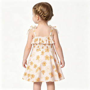 Vestido de Bambú/Algodón Personalizado para Niñas con Tirantes Ajustables, Cuello Fruncido, Mangas Cortas Tipo Linterna con Volantes y Pétalos para Bebés y Niñas Pequeñas - Product Image 5