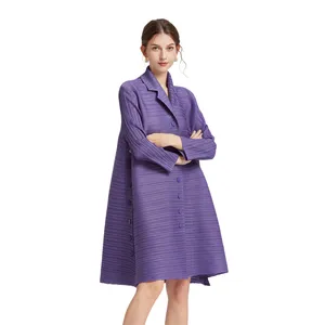 New French Vintage Suit Collar Coat Style Dress Loose and Slim Primavera e Outono Grandes Mulheres Vestuário Mulher Natural Shirt Dress