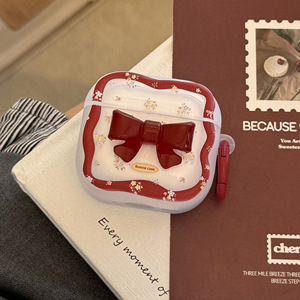 Funda para auriculares Bluetooth AirPods de 4.ª generación, diseño floral vintage con lazo rojo y correa, funda para auriculares anticaídas - Product Image 5