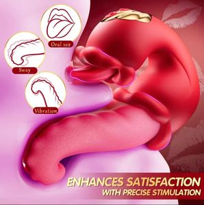 Vibratore 2 in 1 con Lingua Vibrante e Stimolatore Clitorideo Punto G, Dildo con Forte Oscillazione, Giocattolo Sessuale per Donne - Product Image 3