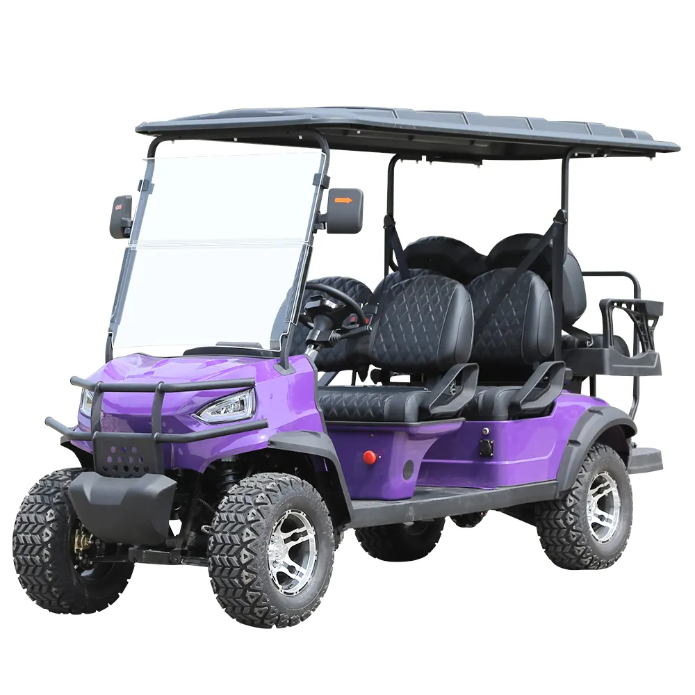 72V 5KW แบตเตอรี่ลิเธียมทรงพลัง 14" ล้อสีดํา 4 ที่นั่งรถกอล์ฟไฟฟ้า Buggies