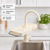 Support de rangement en plastique sur pied pour évier, avec égouttoir pour torchons et rangement pour éponges et savon