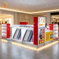 Vitrine de présentation de téléphones portables de luxe personnalisée, en verre rouge et blanc, avec éclairage LED, comptoir de présentation de téléphones portables pour magasin