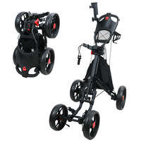 Carrito de Golf de 4 Ruedas, Ultraligero, Plegable, con Bolsa de Almacenamiento, Carrito de Golf de Empuje y Arrastre